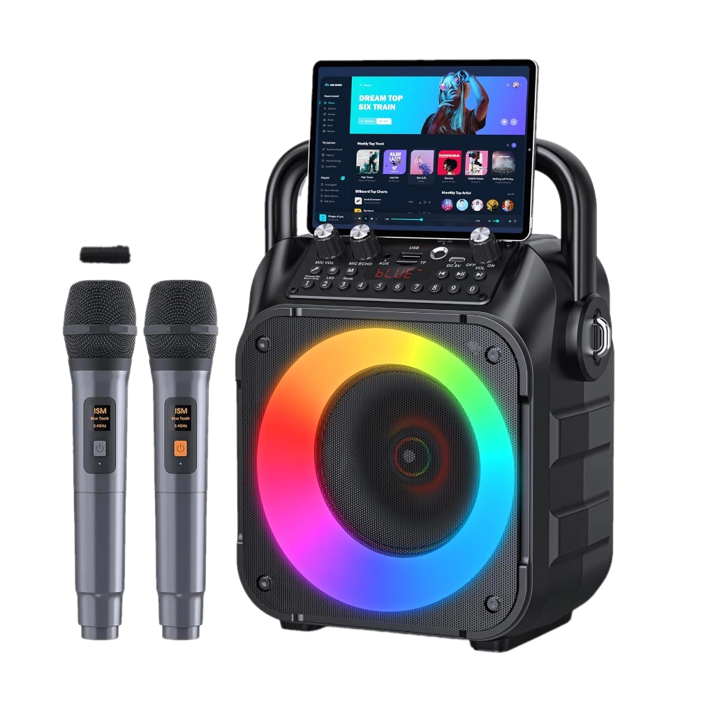 Karaoke Machine, Portable Bluetooth Speaker with 2 Wireless Microphones for Adults & Kids with Lights, Karaoke Microphone with PA System Supports USB/TF/FM/AUX for Home Party Home System Packages