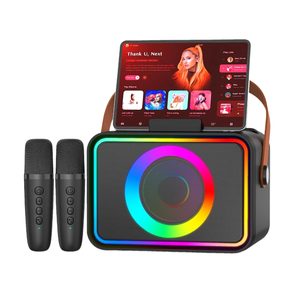 Karaoke Machine,Portable Bluetooth Speaker with 2 Wireless Microphone for Adults & Kids with LED Lights, Karaoke Microphone with PA System Supports USB/TF/AUX,Gift for Party (Black)