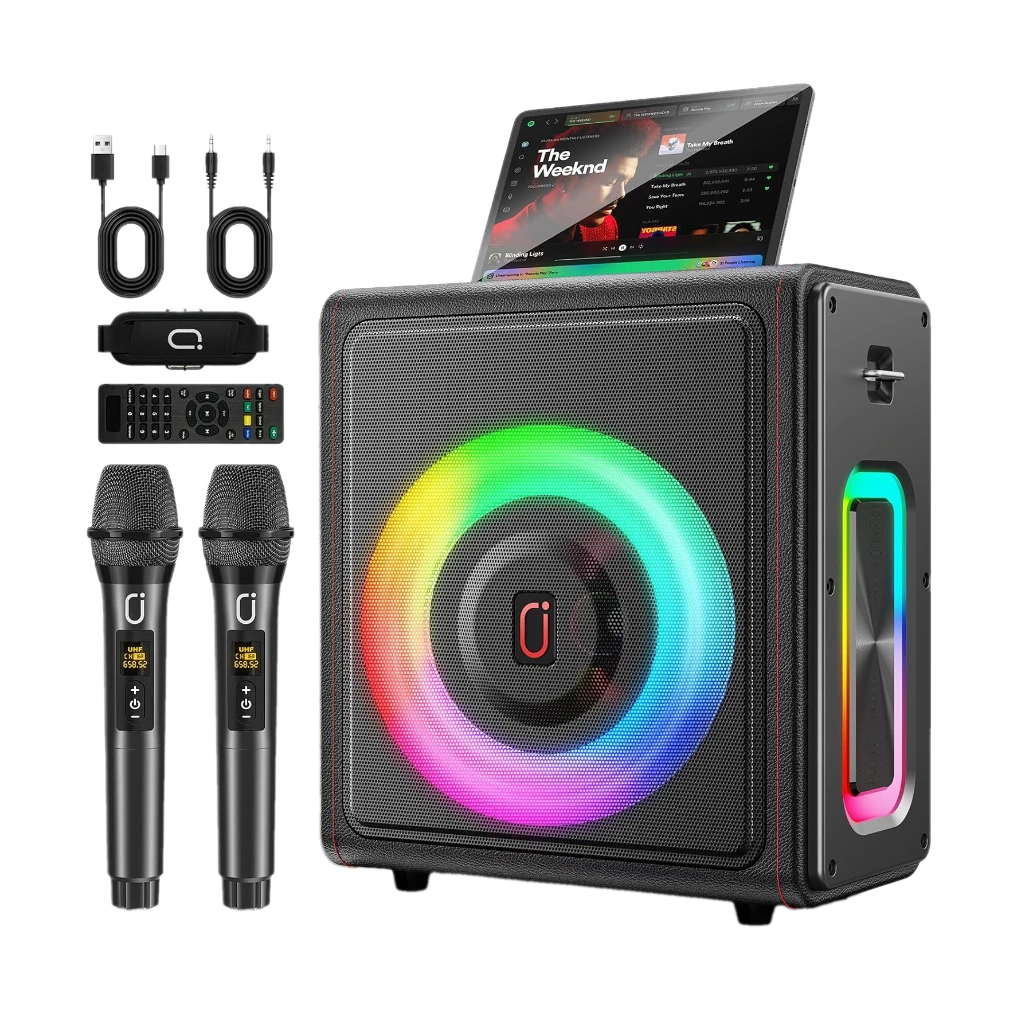 Karaoke Machine, Portable Bluetooth 5.3 Speaker with 2 Wireless Microphones for Adults, PA System with Pitch Correction & Echo Adjustment, Supports TWS/TF Card/USB/AUX/Live for Home Party
