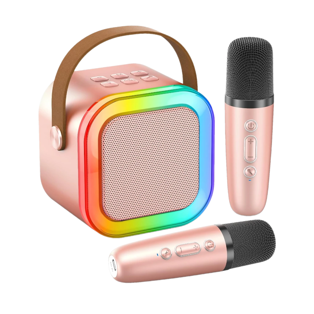 Mini Karaoke Machine for Kids Adults, 2026 TOP Birthday Gifts for Girls 3,4,5,6,7,8+Year Old Toddler Toys, Portable Bluetooth Speaker with 2 Wireless Karaoke Microphones Player Valentine Gifts(Rose)

